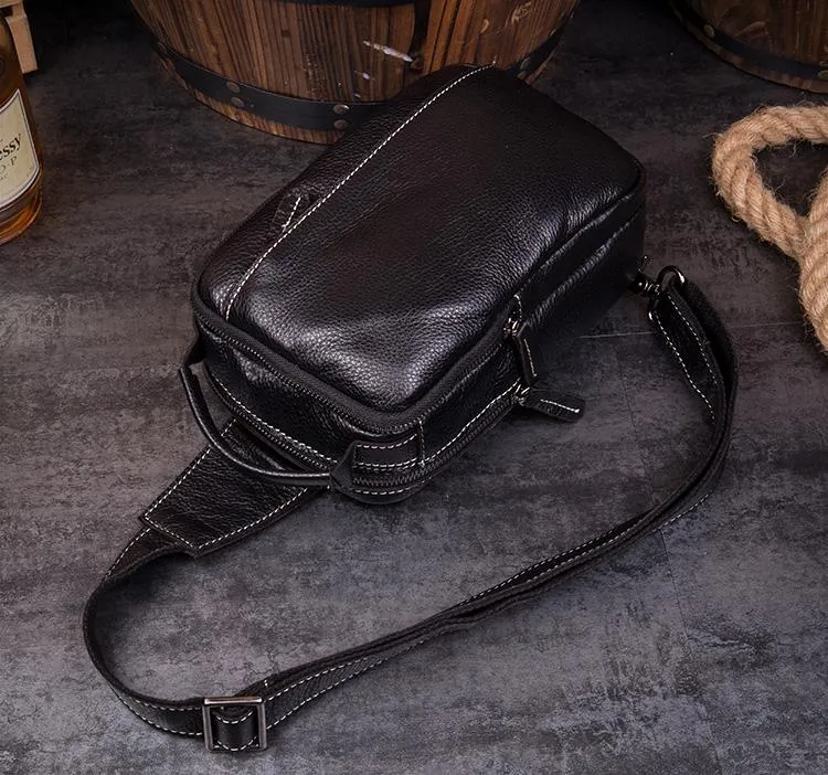 Vintage Brown Leather Mens Crossbody Pack Sling Bag Sling Pack Casual Chest Bags One Shoulder Backpack for Men