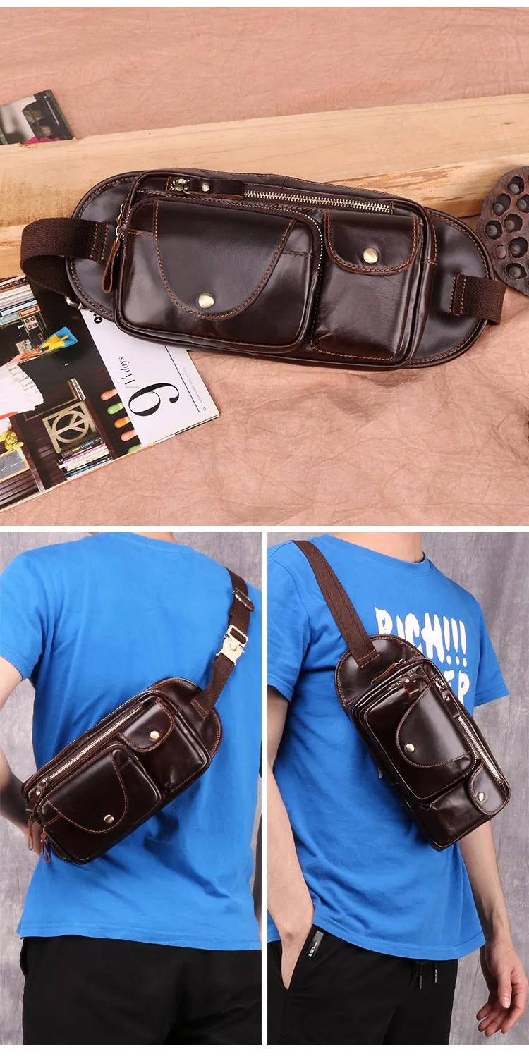 Vintage Brown Leather Men's Fanny Pack Hip Pack Chest Bag Sling Crossbody Bag For Men