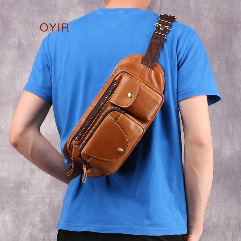 Vintage Brown Leather Men's Fanny Pack Hip Pack Chest Bag Sling Crossbody Bag For Men