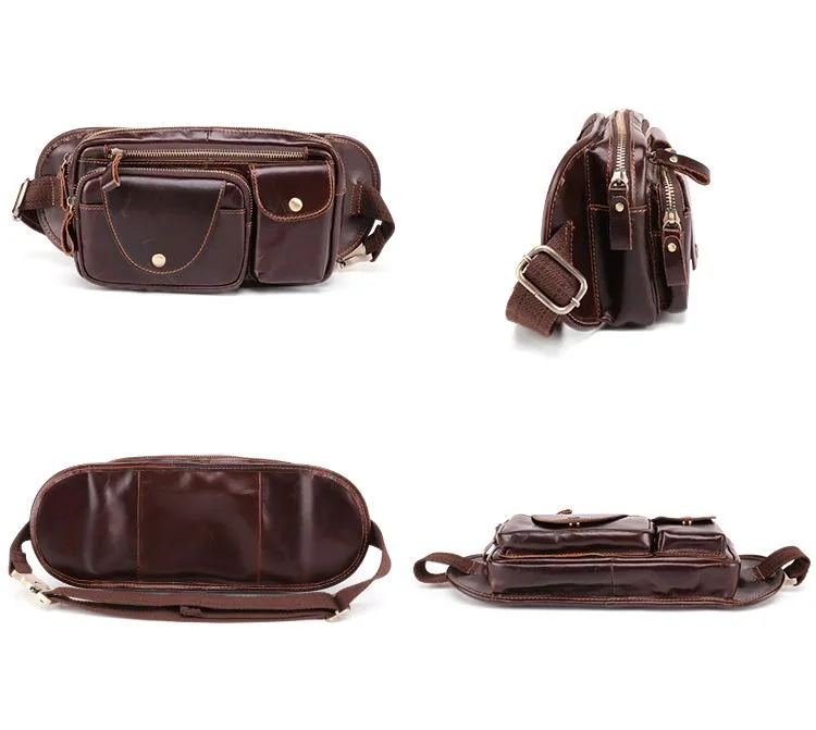 Vintage Brown Leather Men's Fanny Pack Hip Pack Chest Bag Sling Crossbody Bag For Men