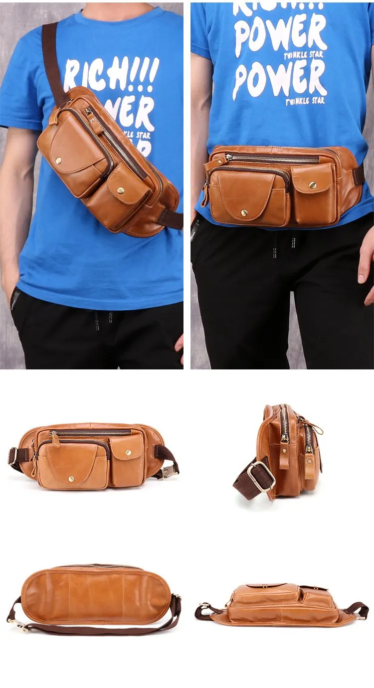 Vintage Brown Leather Men's Fanny Pack Hip Pack Chest Bag Sling Crossbody Bag For Men