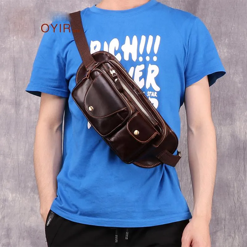 Vintage Brown Leather Men's Fanny Pack Hip Pack Chest Bag Sling Crossbody Bag For Men