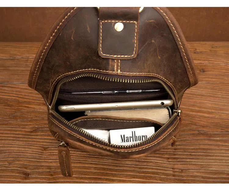 Vintage Brown Leather Mens Sling Bag Cool Crossbody Pack Chest Bags for men