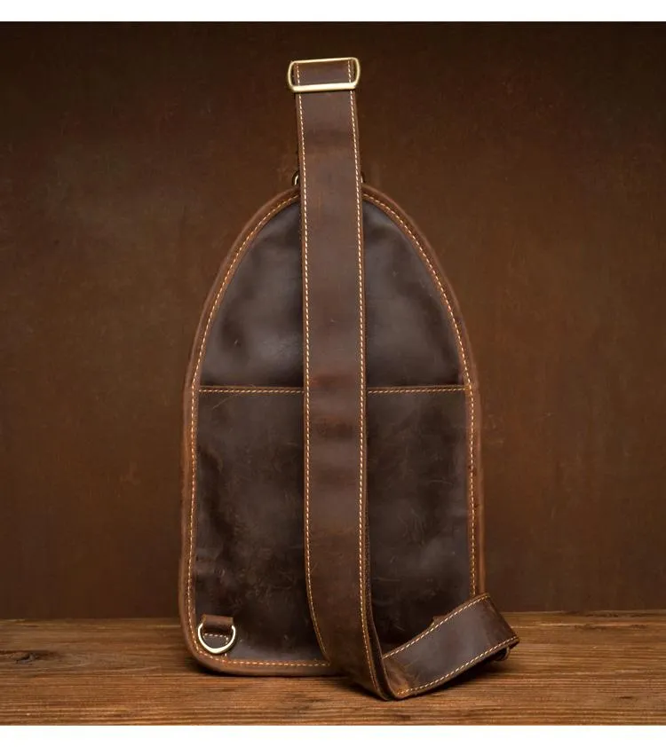 Vintage Brown Leather Mens Sling Bag Cool Crossbody Pack Chest Bags for men