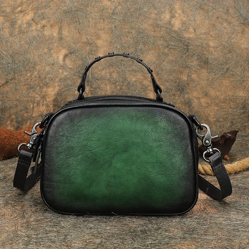 Vintage Brown Leather Womens Around Handbag Shoulder Bags Crossbody Purse for Women