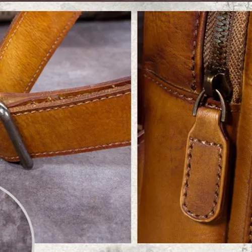 Vintage Brown Mens Leather Sling Bag Chest Bags Purses One Shoulder Backpack for Men