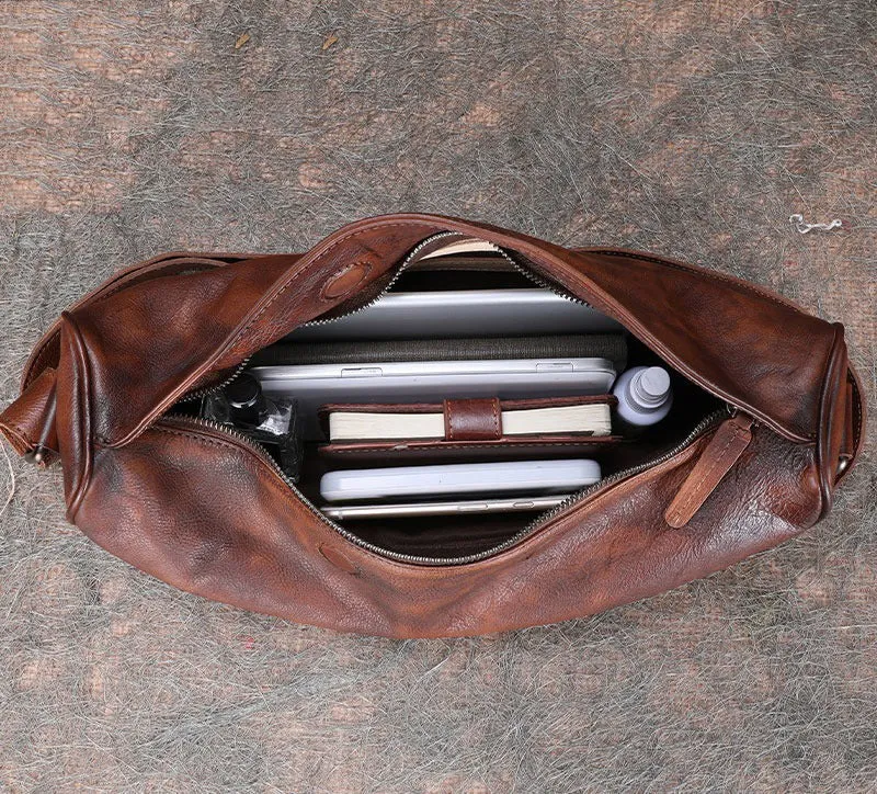 Vintage Brown Mens Sling Bag Leather Saddle Chest Bag Shoulder Purse Crossbody Pack for Men