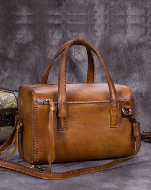 Vintage Brown Purple Leather Ladies Doctors Handbag Green Doctor Style Shoulder Bag Purse for Women