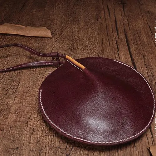 Vintage Brown Womens Circle Clutch Bag Round Small Purses Wristlet Round Bag for Ladies