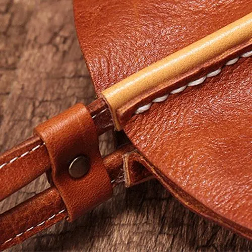 Vintage Brown Womens Circle Clutch Bag Round Small Purses Wristlet Round Bag for Ladies