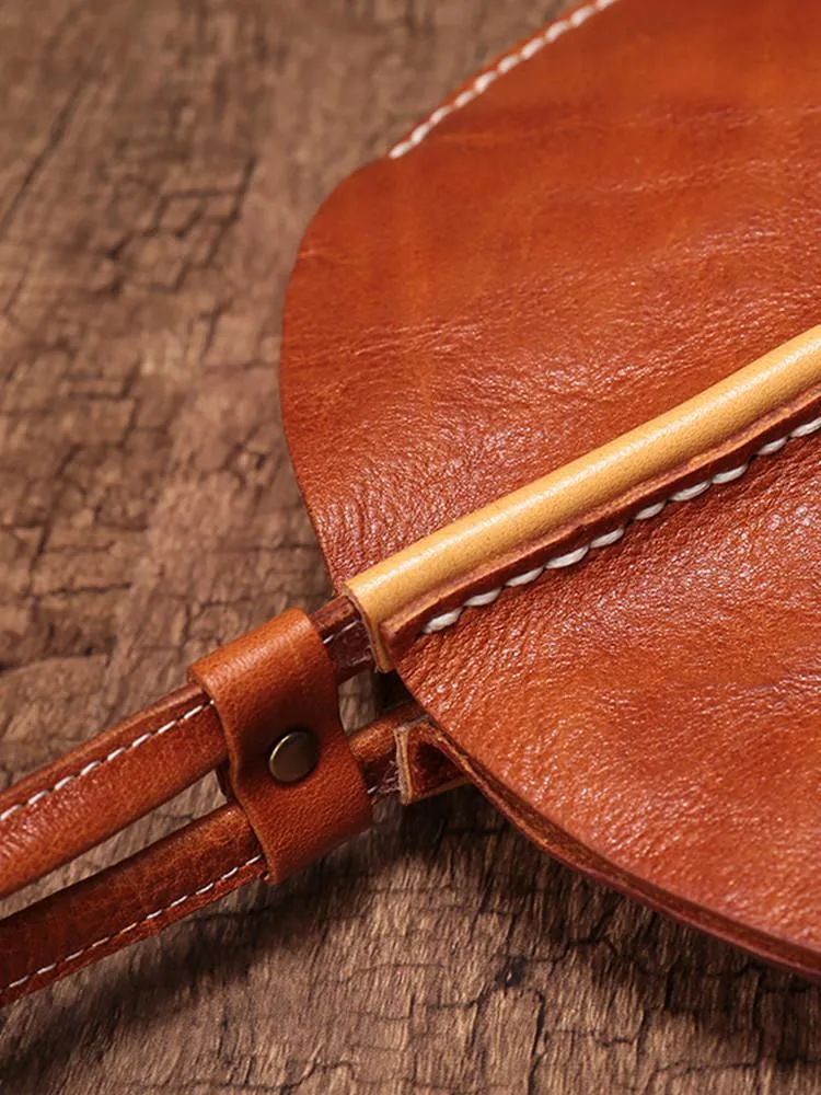 Vintage Brown Womens Circle Clutch Bag Round Small Purses Wristlet Round Bag for Ladies