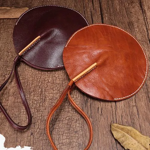 Vintage Brown Womens Circle Clutch Bag Round Small Purses Wristlet Round Bag for Ladies