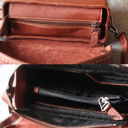 Vintage Brown Womens Leather Satchel Handbag Purse Structured Doctor Handbag Shoulder Bag