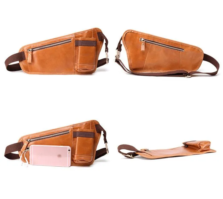 Vintage Cool Brown Leather Men's Chest Bag Sling Bag One Shoulder Backpack For Men