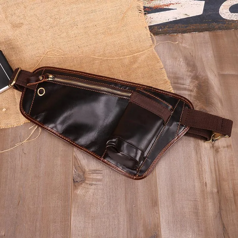 Vintage Cool Brown Leather Men's Chest Bag Sling Bag One Shoulder Backpack For Men