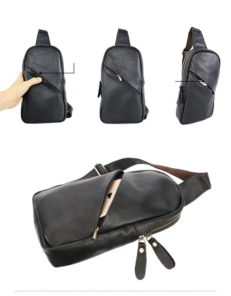 Vintage Dark Brown Leather Mens Chest Bag Black Sling Bag Sling Pack For Men