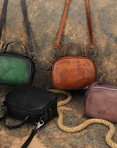 Vintage Green Leather Womens Around Handbag Shoulder Bags Crossbody Purse for Women
