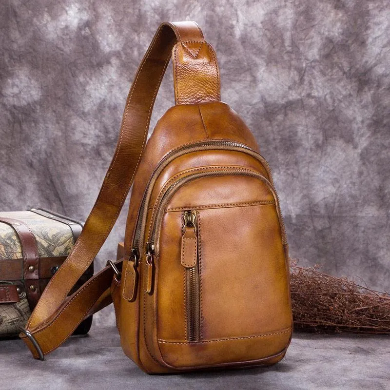 Vintage Green Womens Leather Sling Bag Chest Bags Purses One Shoulder Backpack for Ladies