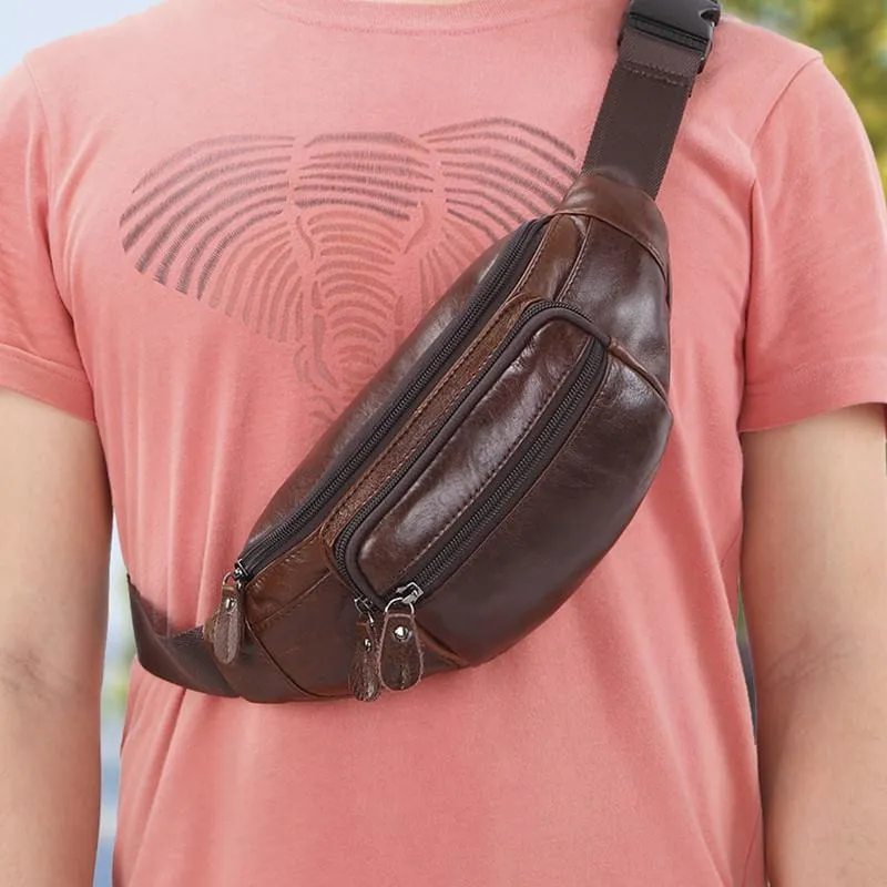 Vintage Leather Brown Men's Fanny Pack Chest Bag Waist Bag For Men