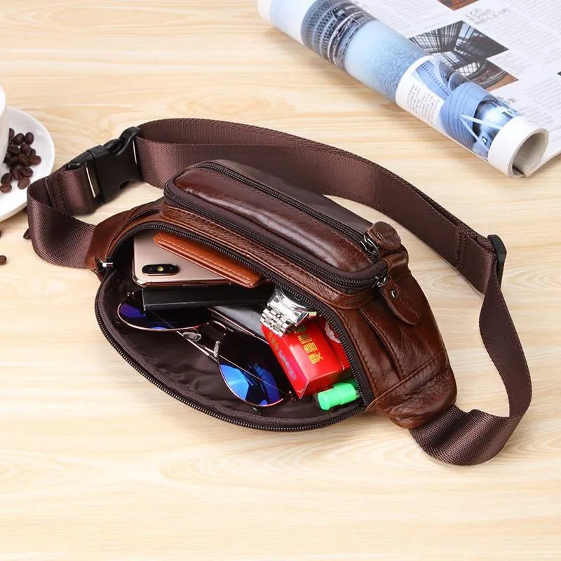 Vintage Leather Brown Men's Fanny Pack Chest Bag Waist Bag For Men
