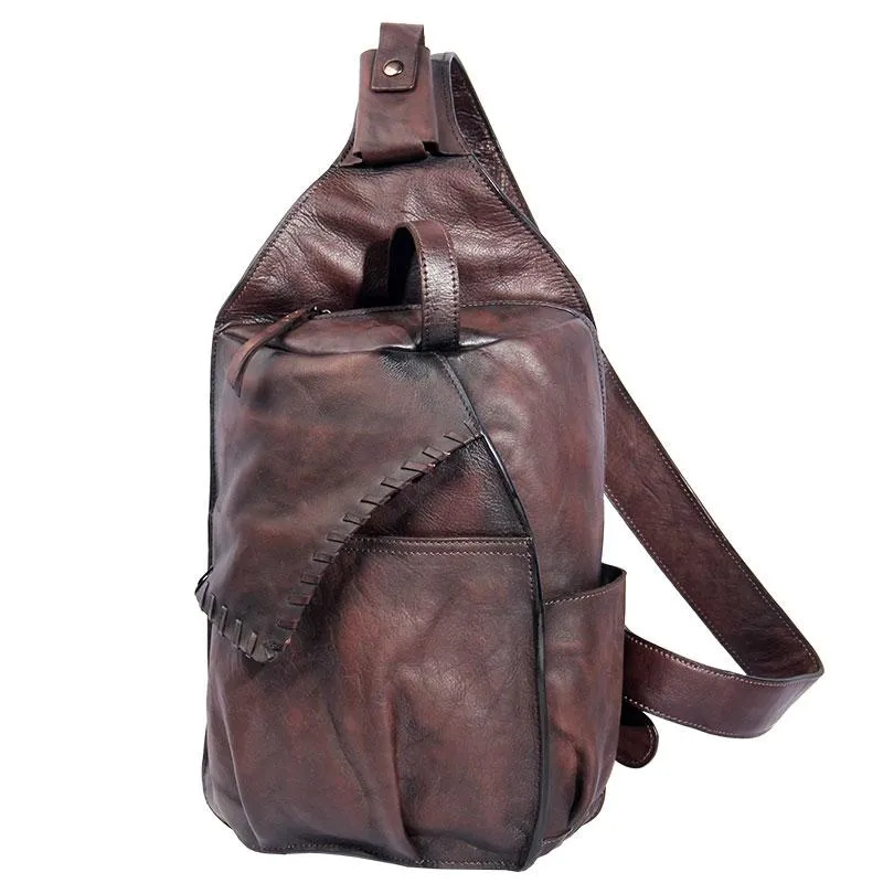Vintage Leather Mens Cool Sling Bag Sling Shoulder Bag Chest Bag for men