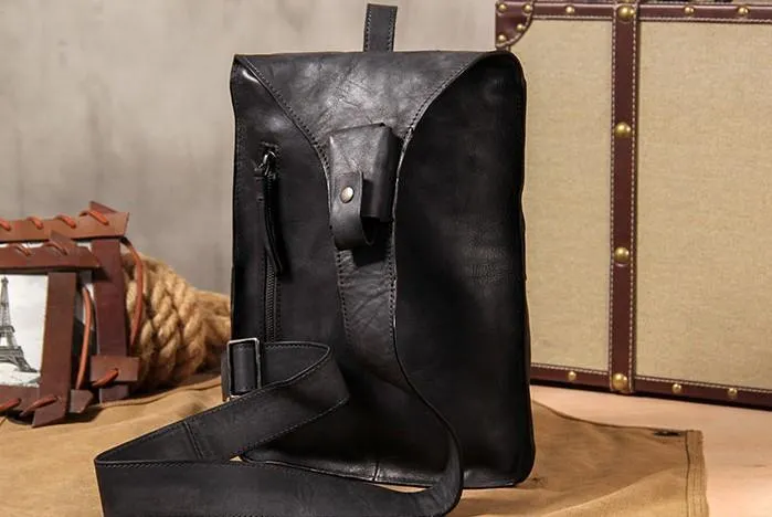 Vintage Leather Mens Cool Sling Bag Sling Shoulder Bag Chest Bag for men