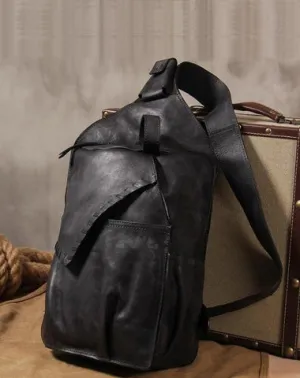 Vintage Leather Mens Cool Sling Bag Sling Shoulder Bag Chest Bag for men