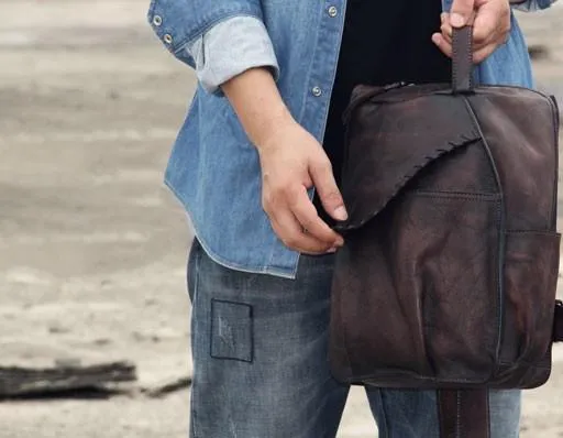 Vintage Leather Mens Cool Sling Bag Sling Shoulder Bag Chest Bag for men