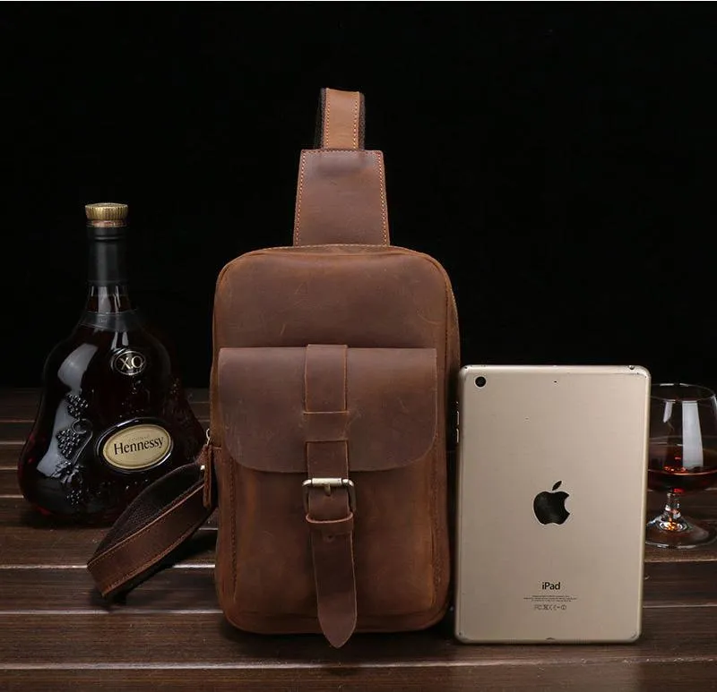 Vintage Leather Men's Sling Bag Chest Bag Sling Shoulder Bag For Men