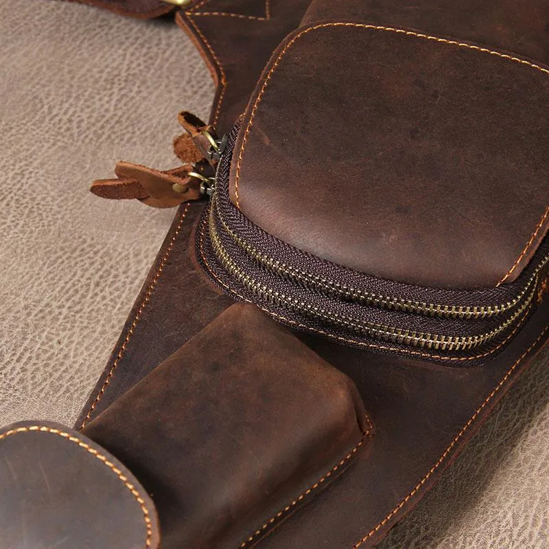 Vintage Leather Mens Sling Bag Shoulder Sling Bag Chest Bag for men