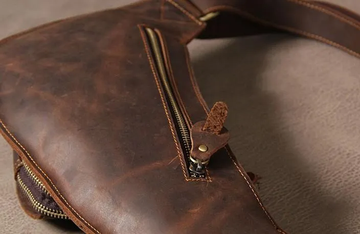 Vintage Leather Mens Sling Bag Shoulder Sling Bag Chest Bag for men