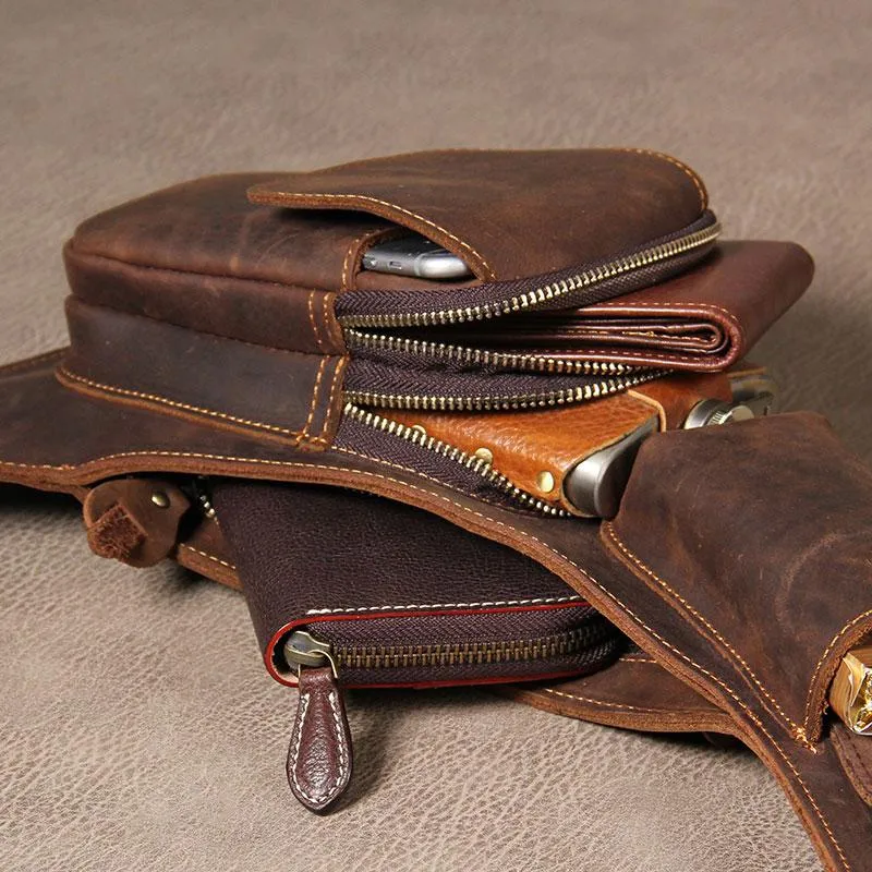 Vintage Leather Mens Sling Bag Shoulder Sling Bag Chest Bag for men