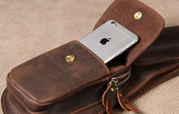 Vintage Leather Mens Sling Bag Shoulder Sling Bag Chest Bag for men