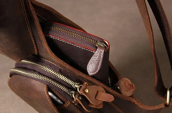 Vintage Leather Mens Sling Bag Shoulder Sling Bag Chest Bag for men