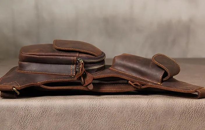 Vintage Leather Mens Sling Bag Shoulder Sling Bag Chest Bag for men
