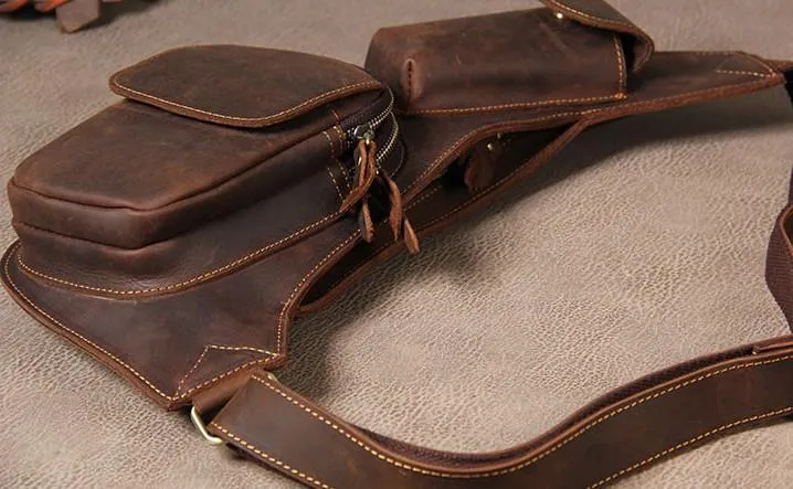 Vintage Leather Mens Sling Bag Shoulder Sling Bag Chest Bag for men
