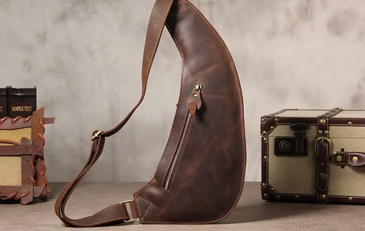 Vintage Leather Mens Sling Bag Shoulder Sling Bag Chest Bag for men