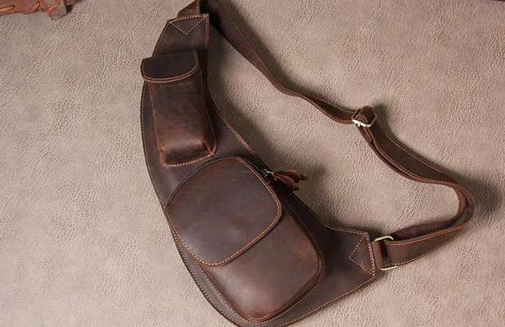 Vintage Leather Mens Sling Bag Shoulder Sling Bag Chest Bag for men