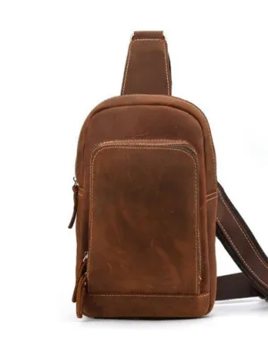 Vintage Mens Leather One Shoulder Backpacks Chest Bag Sling Bags Sling Crossbody Bags For Men
