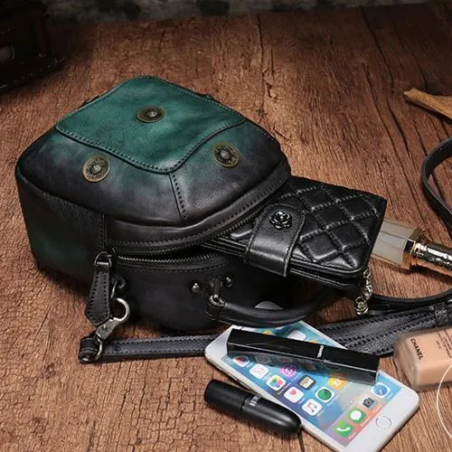 Vintage Red Geometric Womens Leather Round Brown Handbag Box Shoulder Bag Purse for Ladies