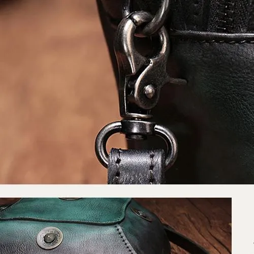 Vintage Red Geometric Womens Leather Round Brown Handbag Box Shoulder Bag Purse for Ladies