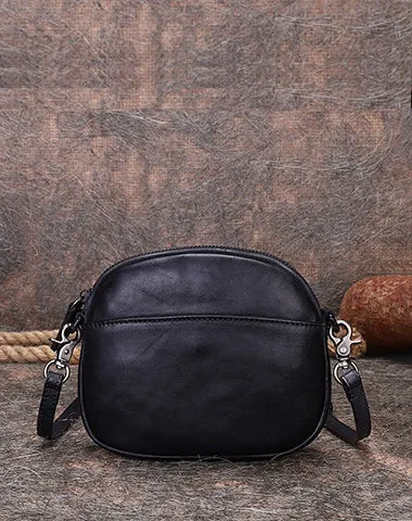 Vintage Small Leather Womens Round Red Shoulder Bag Handmade Around Crossbody Purse for Ladies