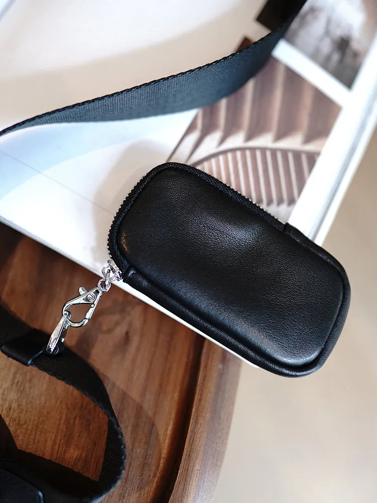 Vintage Womens Black Leather Small Chest Bag Small Sling Bag for Women