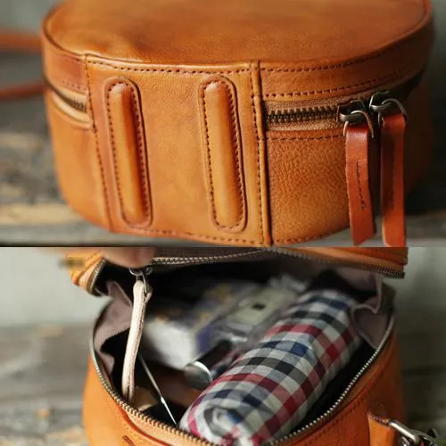 Vintage Womens Brown leather Circle Handbag Shoulder Bag Black Round Leather Crossbody Bag Side Purse