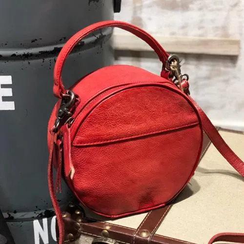 Vintage Womens Brown leather Circle Handbag Shoulder Bag Black Round Leather Crossbody Bag Side Purse