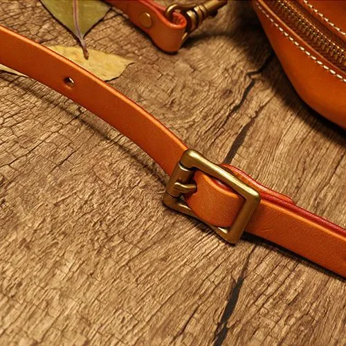 Vintage Womens Brown Leather Round Shoulder Bag Shaped Leather Circle Bag Round Crossbody Bag Purse