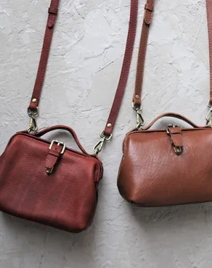 Vintage Womens Brown Leather Small doctor Handbag shoulder doctor bags for women