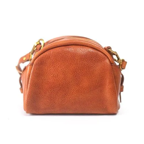 Vintage Womens Brown Leather Small Saddle Shoulder Bag Green Round Leather Shaped Crossbody Purses Circle Bag