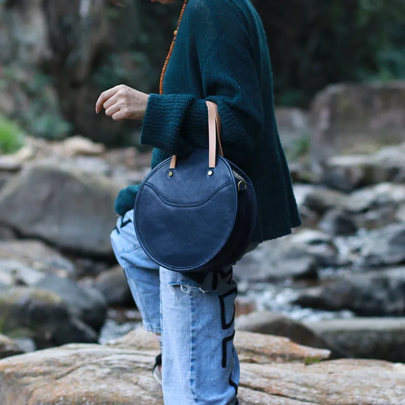 Vintage Womens Green Leather Round Handbag Purses Green Round Shoulder Bag Crossbody Purse for Women