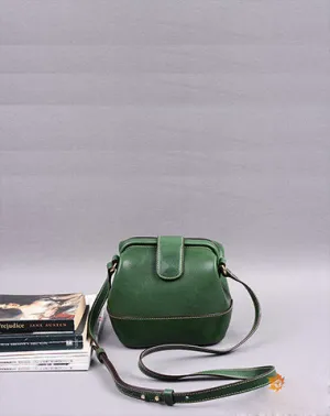 Vintage Womens Green Leather Small Doctor Shoulder Bag Dark Green Doctor Crossbody Purse for Women